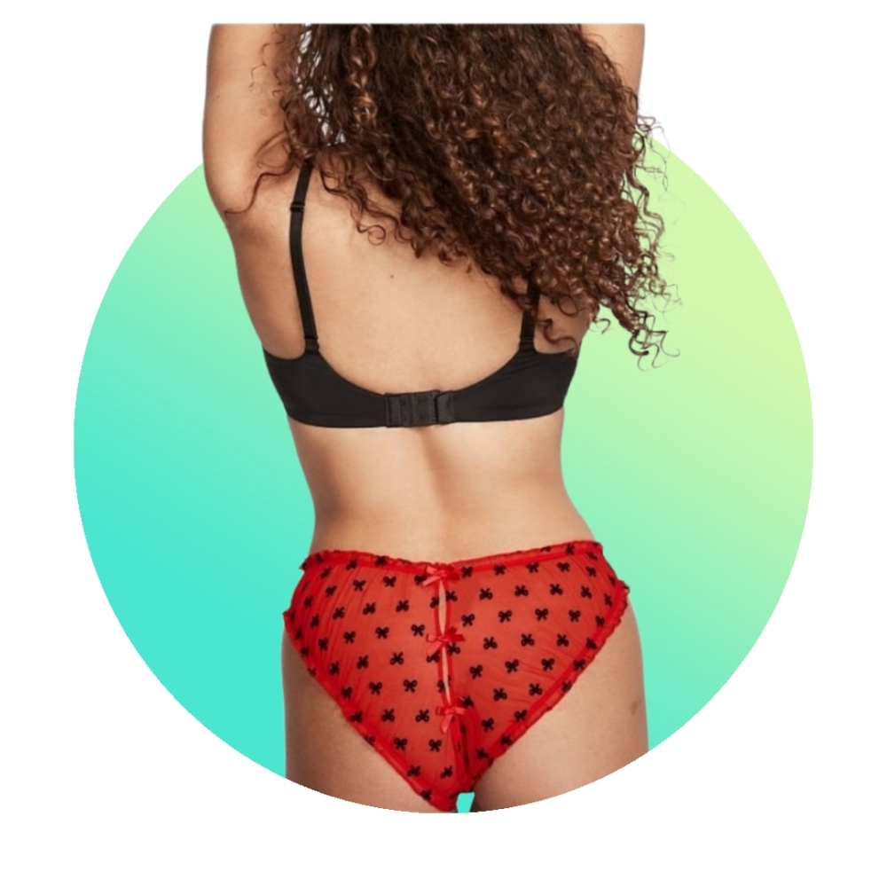 NWT Victoria's Secret Red Mesh Bow Open Keyhole Ruffle Cheeky  Cheekini Panty M